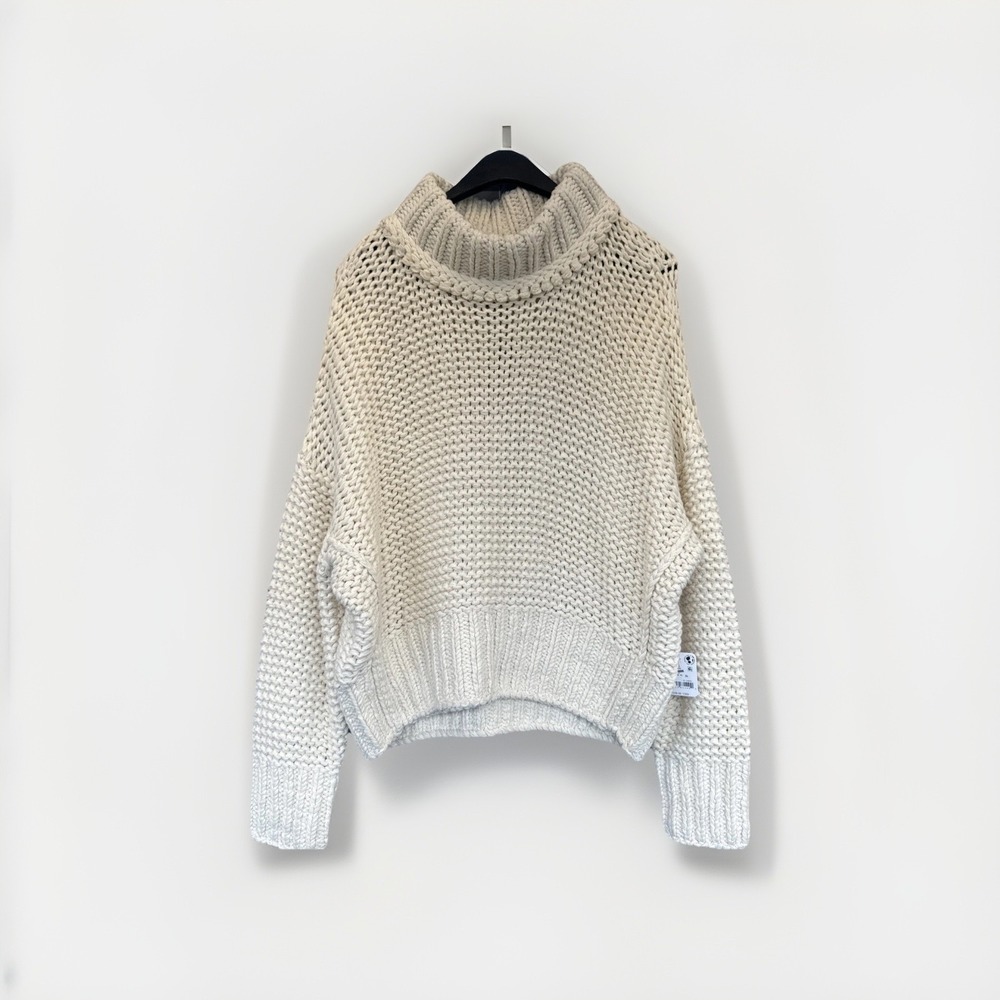 Free People My Only Sunshine Sweater Womens Sz S Cream Chunky Knit Mock Neck NWT